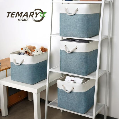 Temary Cube Bins 4 Pack Large Storage Cube Storage Baskets 13x13x13 Storage Cube Bins for Shelves with Handles, Fabric Storage Cubes for Gifts Empty (White&Dark Green)