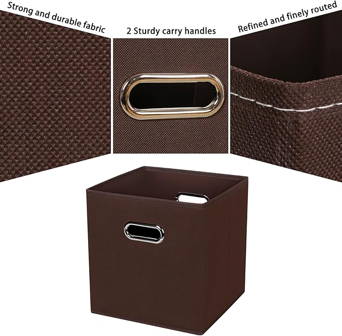 Fabric Cubby Storage Bins,13x13x13 Inches,Cube Organizer Bin Foldable Storage Boxes with Dual Handles Fabric Organizer Box and collapsible Storage basket,Set of 8,Coffee