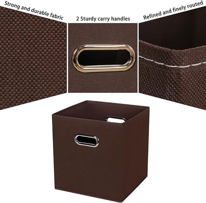 Black Fabric Cubby Storage Bins,13x13x13 Inches ,Cube Organizer Bin Foldable Storage Boxes with Dual Handles Fabric Organizer Box and collapsible Storage basket,Set of 3,Coffee
