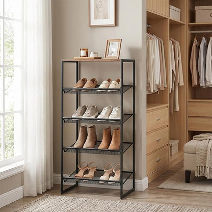Shoe Rack，5 Tier Shoe Storage Organizer，Sturdy Shoe Shelf,Boot Rack with a Fine Mesh Shelves，for Entryway, Living Room, Hallway，Small Space,11.8 x 16.5 x 27.9 Inches,Brown