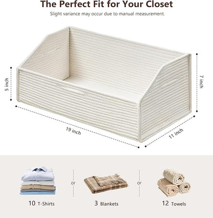 UBBCARE Closet Storage Bins 2 Pack, Cotton Rope Clothes Storage Bins & Sturdy Dog Toy Basket, 19" X 11" X 7" Shelf Baskets for Organizing, White