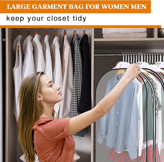Windyun 8 Pcs 10" Clear Gusseted Garment Bags for Hanging Clothes 40" Transparent Dress Bags with Full Zipper Garment Covers for Closet Storage Coats Jackets Shirts Suits, Plastic