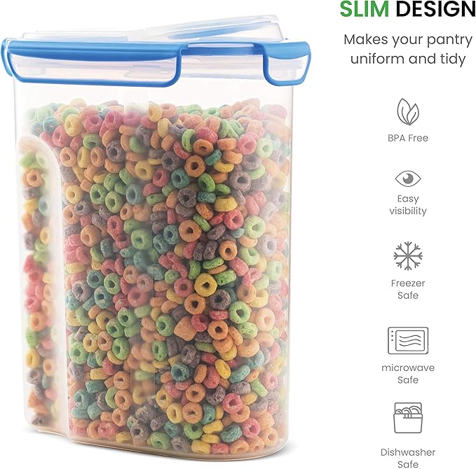 Extra Large Cereal Containers Storage Set - [2 Pack,168oz. 21 cup] Airtight Silicone Sealed Locking Lids extents freshness - Space Saving Kitchen Pantry Containers - Food storage containers For Flour.