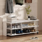 Furinno Turn-N-Tube Shoe Rack, 3-Tier Shoe Organizer, Compact Shoe Storage with Open Shelves and Stainless Steel Tubes, 15.5 x 41.1 x 15.8, for Closet Entryway, Office, Garage, White Oak