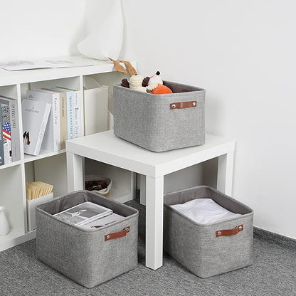 DULLEMELO Medium Storage Baskets for Organizing, Rectangular Fabric Storage Bins Collapsible, Perfect for Shelves, Closets, Nursery, Home, Office, Empty Gift Baskets (3-Pack,Grey)