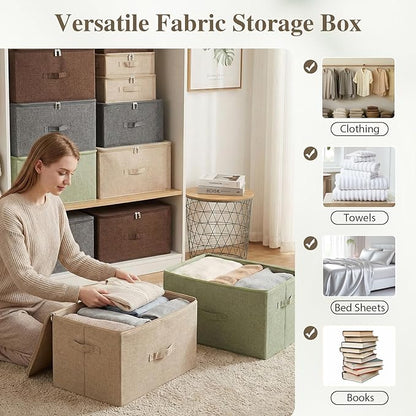 ANMINY Storage Bins with Zipper Lids 13 Qt Lidded Fabric Storage Boxes Baskets Cubes with Handles Collapsible Washable Cotton Linen Closet Shelf Clothes Organizer Containers - Beige, Small