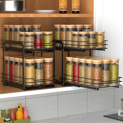 BOIVSHI Spice Rack, Pull Out Spice Racks Organizer for Cabinet, Height Adjustable Heavy Duty Metal Basket for Inside Cabinets & Pantry Closet (2 Tier,7.5''Wx10.5''Dx9.5''H)
