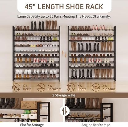 Metal Shoe Rack,Large 10 Tier Shoe Organizer, Heavy Duty Metal 5-Tier Stackable Shoe Storage Vertical Shoe Rack for Closet Front Door Entrance,Entryway,GarageUp to 62 Pairs,Black