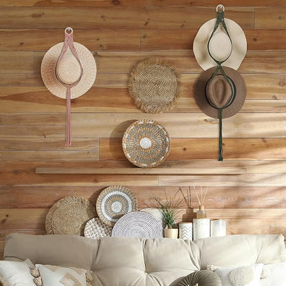 Maitys 5 Pcs Macrame Hat Hangers for Wall Cowboy Hat Holders Boho Wall Mount Hanging Rack Display Hand Weaving for Home Storage Western Decoration, 3 Sizes and Colors