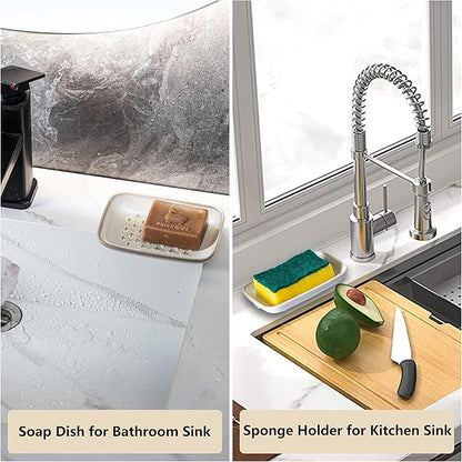 Premium Ceramic Soap Dish Holder - Large 5.5 Inch Soap Saver Tray with Non-Slip Base, Multi-Use for Bar Soap, Sponge & Jewelry - Elegant for Bathroom, Kitchen, Shower - Creamy White