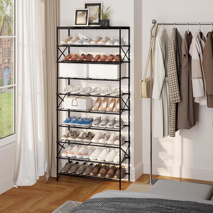 IBUYKE 10 Tier Shoe Rack, Large Capacity Shoe Storage Organizer for 40 Pairs of Shoes, Metal Shoe Storage Rack with Shelf for Entryway Hallway Closet Garage, Black TXJ010B