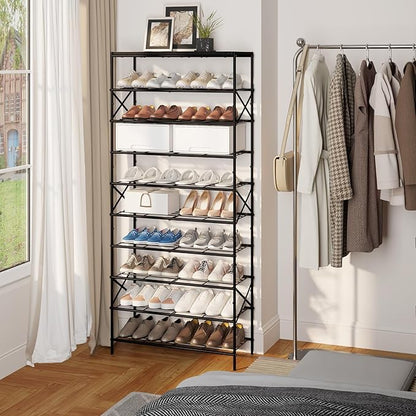 IBUYKE 10 Tier Shoe Rack, Large Capacity Shoe Storage Organizer for 40 Pairs of Shoes, Metal Shoe Storage Rack with Shelf for Entryway Hallway Closet Garage, Black TXJ010B