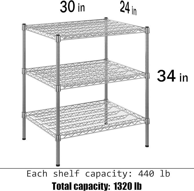24" Deep x 30" Wide x 34" Height Wire Shelving Kit | 3-Tier | NSF Commercial Storage Rack Unit