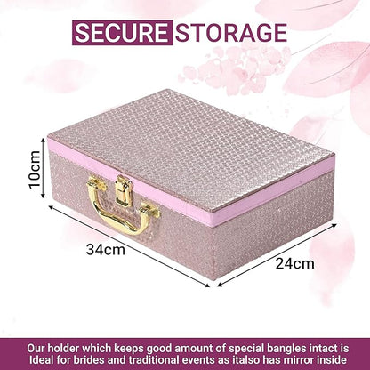 Kuber Industries Pack of 2 Wooden Bangle Organizers Storage Box with Gold Handle For Women | 4 Rod Bridal Fancy Chudi Box/Chuda Holder & Jewellery Case | Shining Leaser Foil- Peach