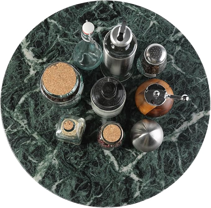 Marble Lazy Susan, 16 in Turntable Organizer for Cabinet Pantry Kitchen Countertop Fridge Bathroom Makeup Vanity Countertop, Detachable Organizer (Indian Green)