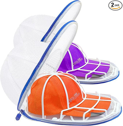 2 Pack Hat Washer Cage for Washing Machine, Baseball Cap Washing Cage, Hat Cleaner for Flat and Curved Ball Caps (Sapphire 2pcs)