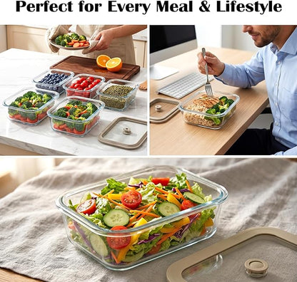 5 Pack 35 oz Glass Meal Prep Containers, Plastic-Free Glass Food Storage Containers with Lids, 4.4 Cups Airtight Glass Lunch Containers for Leftovers, Microwave, Oven, Freezer and Dishwasher