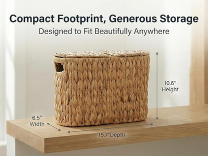 DEILSY™ Natural Water Hyacinth Toilet Paper Basket for 6 Rolls, Slim Toilet Paper Storage Basket with Built-in Handles for Bathroom or Powder Room (6 Rolls)
