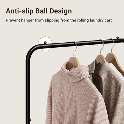 ELYKEN Laundry Cart with Hanging Rack, Rolling Laundry Hamper with Wheels, Laundry Basket with Removable Liner Bag and Shelf, Sturdy Metal Frame Dirty Clothes Basket for Hotel, Home, Closet, Dorm