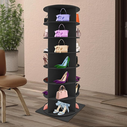 360° Rotating Shoe Rack Tower - Spinning Shoe Organizer for Entryway, Free Standing Lazy Susan Shoe Rack (7 Tiers 23.62 * 23.62 * 64.96in Black)