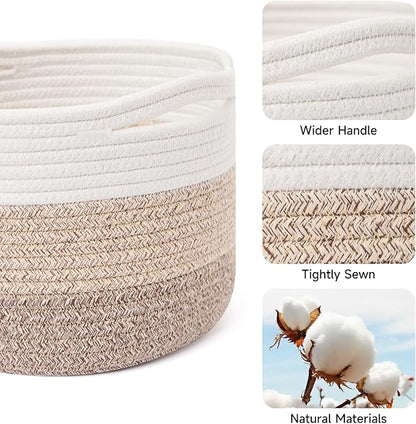 MiniArk Small Basket for Organizing | Cube Shelf Closet Storage Baskets | 9.7×9.7×7.1” | Woven Rope Gift Basket | Nursery | Round 3 Packs Gradient Brown