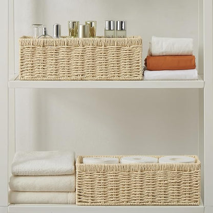 Vagusicc Wicker Storage Basket, Paper Rope Wicker Baskets with Handles, Toilet Paper Basket for Toilet Tank Top, Small Wicke Baskets for Organizing Shelves, 2-Pack, Begie