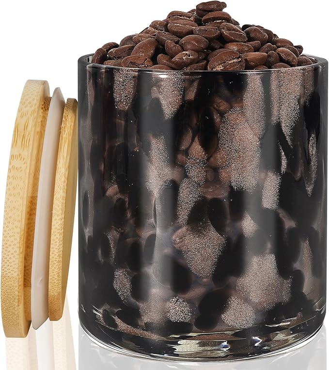 HEADAK LIFE Hand Blown Glass Food Storage Containers with Lids 14oz Jar with Lid Coffee Container,Spice,Sugar,Tea,Flour,Nuts,Decorative Jars for Countertop(Black)