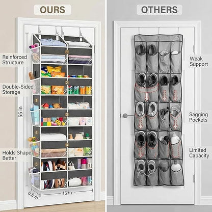 Dual Column Over the Door Organizer with Toiletry Bag - 5 Self Hanging Organizer with 10 Compartments - Heavy Duty Behind the Door Storage for Bedroom, Bathroom, Pantry, Nursery (Grey)