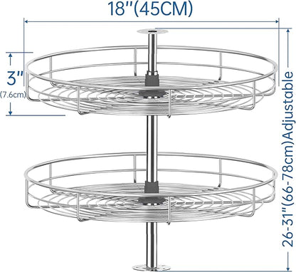 JOWBOOW 18" Chrome Corner Cabinet Lazy Susan, Full Circle Corner Cabinet Lazy Susan Replacement Shelves Rotating Rack for Upper Cabinet Kitchen