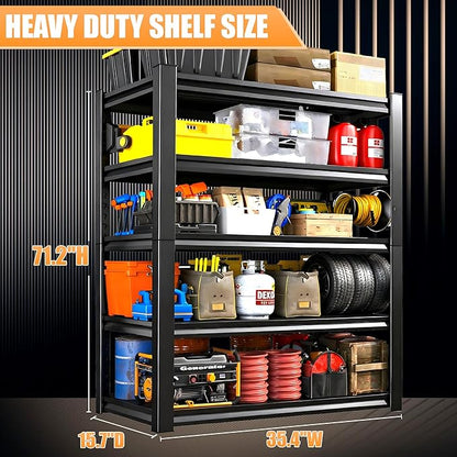 71.2" H Garage Shelving, 5 Tier Storage Shelves Load 3000 lbs, Adjustable Garage Shelves, Metal Shelving Unit for Warehouse, Basement, Pantry, 35.4" Wx 15.7" D x 71.2" H, Black