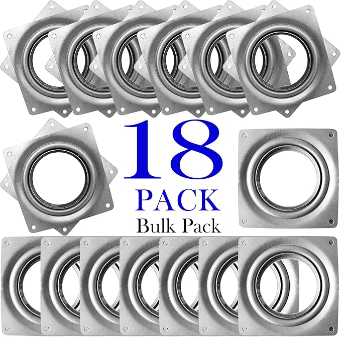18Pack Lazy Susan Hardware, 4-inch Lazy Susan Hardware Square for Crafts, 300lbs Capacity Zinc Plated Steel Swivel Bearing for Turntable, Serving Trays, Kitchen Storage Racks, Rotating Bearing Plate