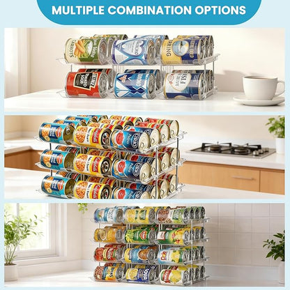 Can Organizer for Pantry, 4 Tier Canned Food Goods Storage Organizer, Clear Soda Can Organizer for Refrigerator Stackable Can Dispenser Rack Holders for Pantry Cabinet Fridge Countertop, Holds 48 Cans