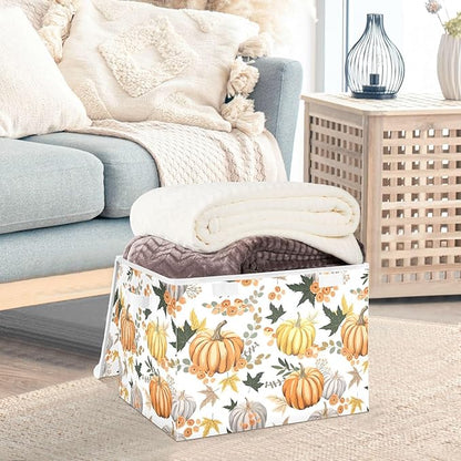 senya Thanksgiving Storage Baskets Collapsible Storage Bins with Lids, Pumpkins Flowers Leaves Thanksgiving Storage Boxes Clothes Baskets for Organizing