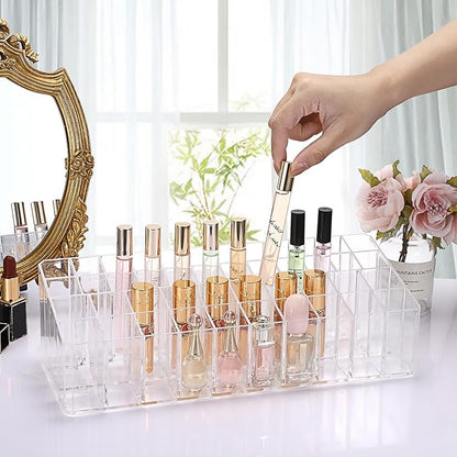 ELLDOO Rollerball Perfume Organizer, 44 Spaces Clear Acrylic Perfume Storage Holder Beauty Scent Holder, Essential Oil Storage Holder Organizer, Makeup Lipgloss Lipstick Display Case