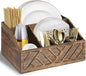 Ukonvi Paper Plate Dispenser, Paper Plate Holder for Kitchen Counter, Wood Rustic Silverware Utensil Caddy, Cutlery Flatware Organizer Box for Cups Spoons Forks Plates Napkins, Kitchen Accessories