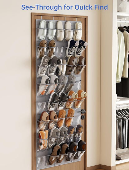 NiHome Over the Door Shoe Organizer with 40 Clear Pockets, Hanging Closet Storage Rack for 20+ Pairs of Shoes, Waterproof PVC Space-Saving Headphone & Cell Phone Holder for Classroom Dorm, Laundry