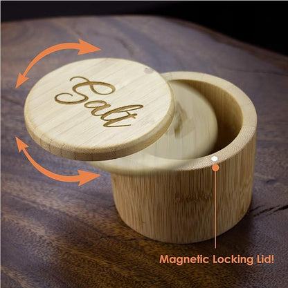 Totally Bamboo Salt Cellar Bamboo Storage Box with Magnetic Swivel Lid, 6 Ounce Capacity, Salt Engraved on Lid