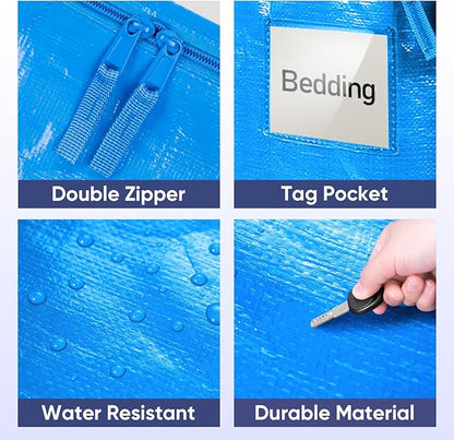 TICONN 2 Pack Extra Large Moving Bags Heavy Duty with Zippers & Carrying Handles, Durable Storage Bags Moving Boxes for Closet Organizers and Storage (2 Pack, Sky Blue)