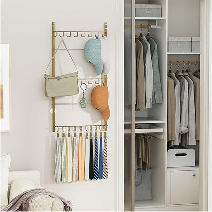 HapiRm Over Door Hat Rack - 3 Tier Wall Mounted Hat Organizer with 16 Hooks and 10 Movable Clips, Baseball Cap Organizer Storage Holds up to 26 Caps for Door, Bedroom, Closet USPTO Patent Pending