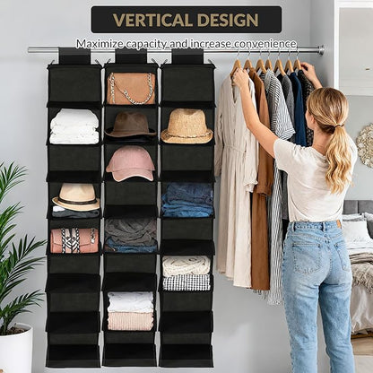 Garvee 3-Tier Hanging Shoe Organizer for Closet, Gray 8-Shelf Storage Holder with 2 Hooks, No Tools Needed Installation, Space-Saving Shelf for Shoes, Purses, Scarves, Accessories (3 Pack)
