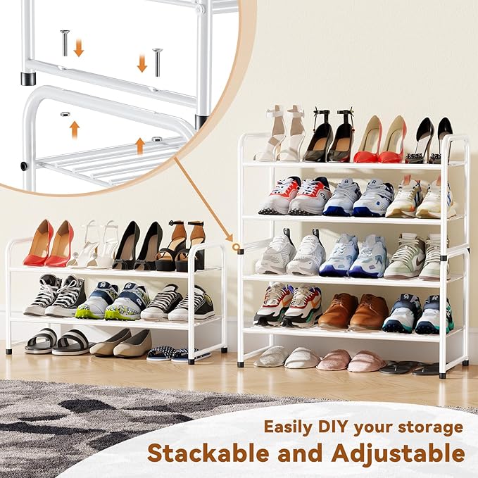 Simple Shoe Rack, 2 Tier Heavy Duty Metal Shoe Shelf 27 Inch Wide, White
