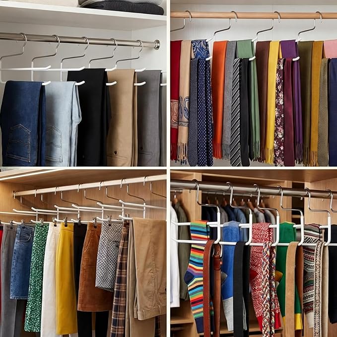 Unittype 10 Pcs Pants Hangers Double Rod Saving Space Jean Hangers Non-Slip Open-Ended Chrome Steel Clothing Rack for Apartment Closet Storage Organizer Leggings Trousers Scarves Slacks (White)