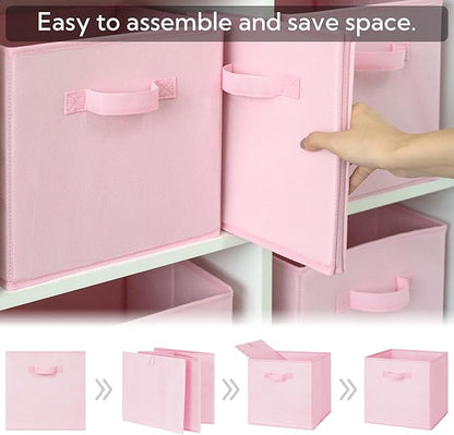 GRANNY SAYS Cube Storage, 13x13 Cube Storage Organizer Bins, Collapsible Storage Bins with Handle, Closet Storage Bins, Baskets for Shelves, Cubby Storage Organizer, Pink, 6-Pack