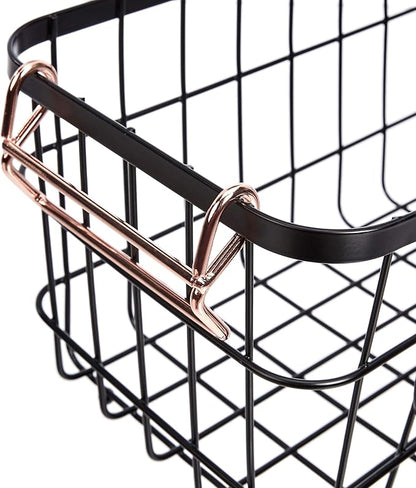 Amazon Basics Stackable Metal Wire Rectangular Storage Baskets for Kitchen, Bathroom or Pantry Organizing, 2 Count, Black