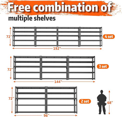 Storage Shelves Heavy Duty, 48" L x 18" W x 72" H Garage Wire Shelving Unit Loads 2800LBS, 5-tier Adjustable Metal Industrial Utility Shelf Rack for Kitchen, Laundry Room, Pantry, Warehouse, Basement