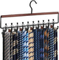 Tie Rack Hanger for Closet Upgraded 2-in-1 Tie and Belt Hanger Non Slip Tie Rack with 20 Hooks Tie Hanger Space Saving Wooden Belt Tie Organizer for Tank Tops Bras Cami Scarves, Walnut Color