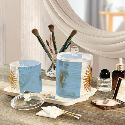 DOMIKING Argentina Flag 2 Pack Bathroom Canisters Cotton Swab Holder Dispenser Plastic Cotton Ball Jar Acrylic Storage Containers for Floss Cotton Ball Makeup Sponges