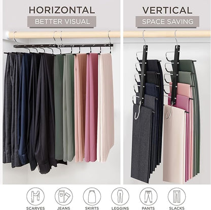 MORALVE Pants Hangers Space Saving - 4 Pack European Beechwood Scarf and Jean Hangers - Closet Organizer and Space Saver Pant Rack, Leggings Hanger, and Scarf Holder with 360° Swivel Hook