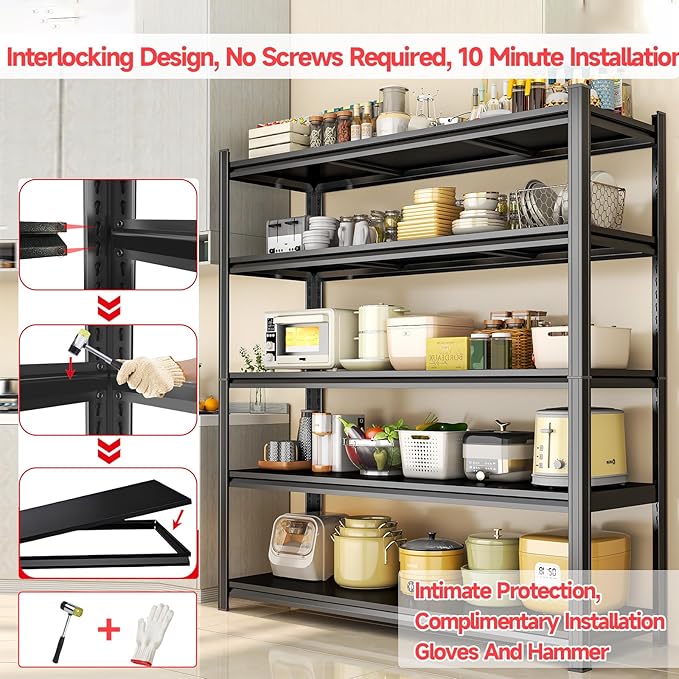 22"H Microwave Kitchen Shelving , 2 Tier Microwave Table Stand with Storage, Kitchen Storage Organization Metal Shelves Loads 800LBS, Desktop shelves Unit, Coffee Machine Storage Shelf Stand, Black