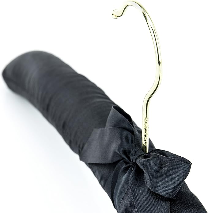 HANGERWORLD 5 Black 17inch Classic Satin Padded Hangers for Wedding Dress Non-Slip with Gilt Hook